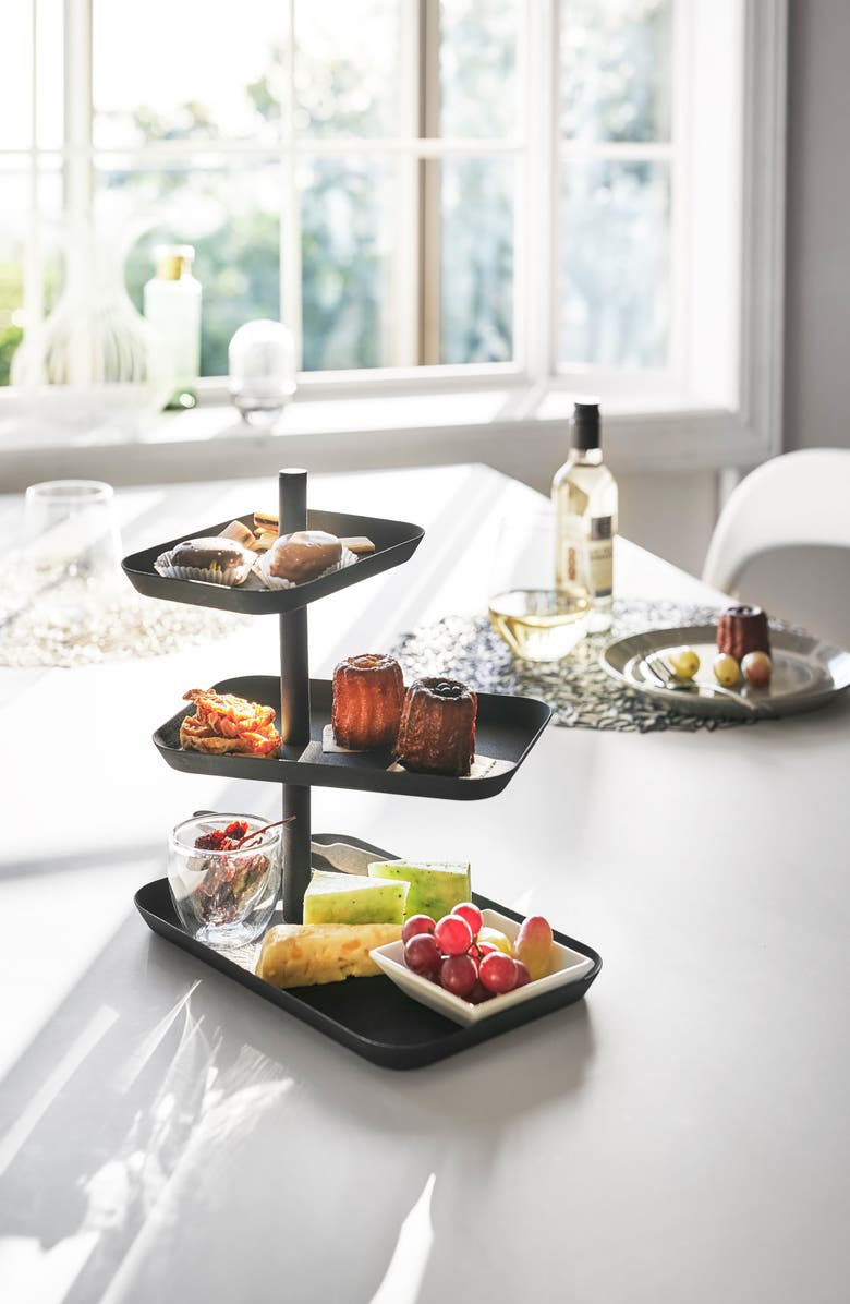 Yamazaki Tower Three-Tier Steel Serving Stand, Alternate, color, Black