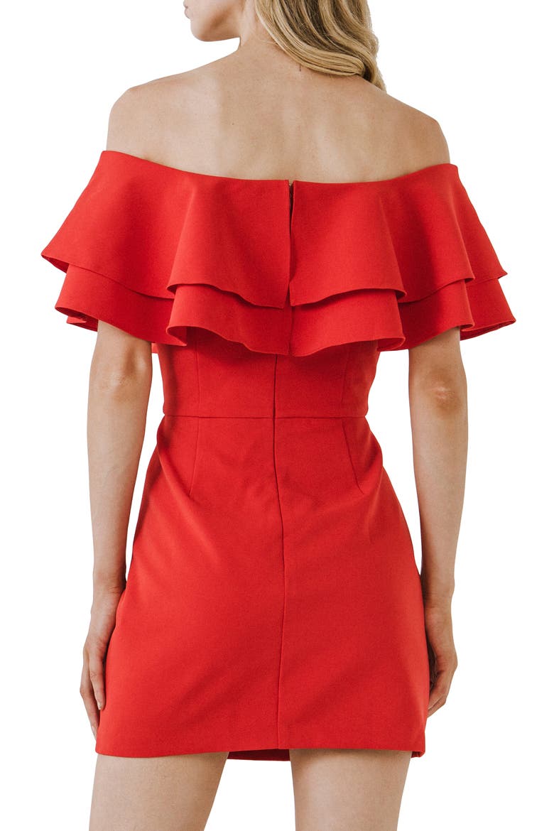 Ruffle Off the Shoulder Minidress, Alternate, color, TOMATO