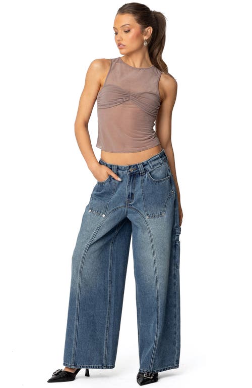 Shop Edikted Erica Sheer Sleeveless Gathered Bodice Top In Brown
