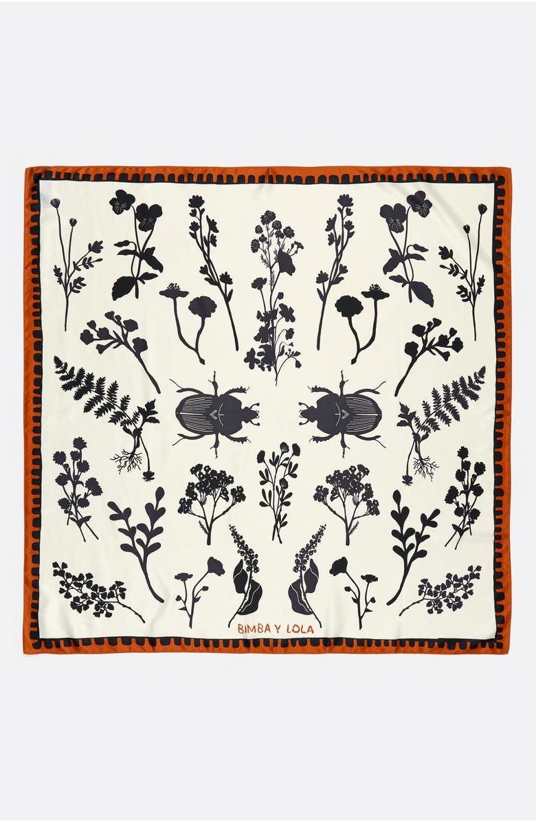 Bimba y Lola Off- Beetles Flowers Silhouettes Scarf, Main, color, Off White