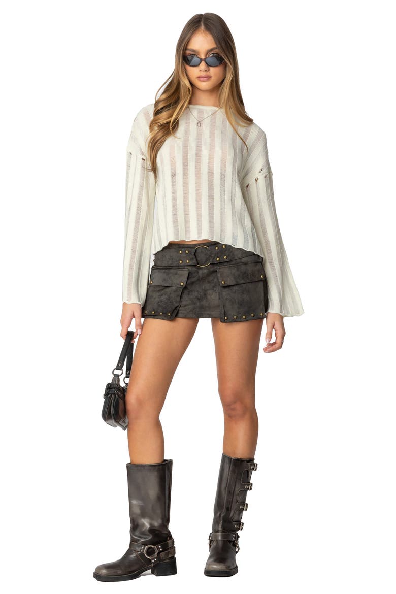 Marge Studded Faux Leather Miniskirt, Alternate, color, DARK-BROWN