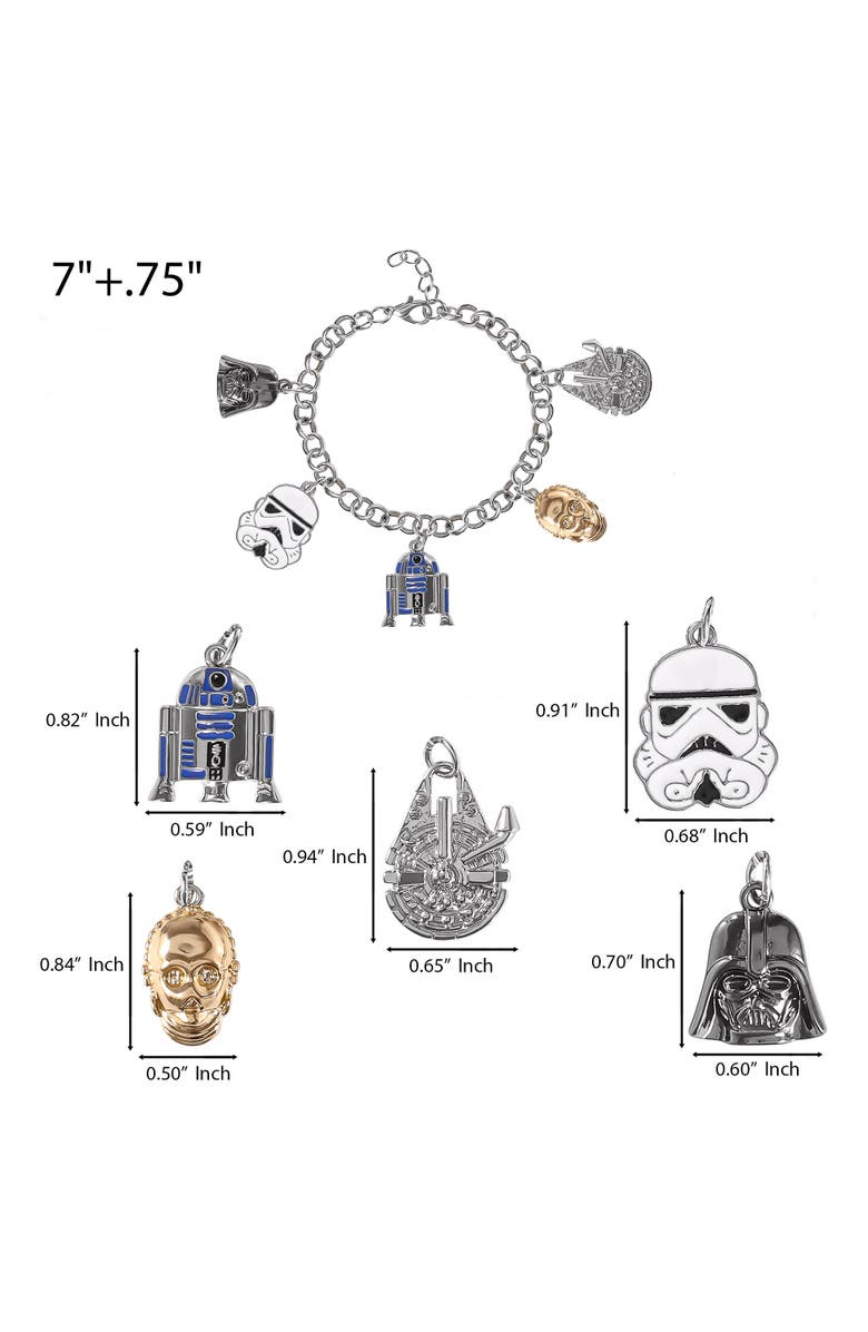 Star Wars Charm Bracelet with 5 Unique Charms, 7" + .75", Alternate, color, Multicolor