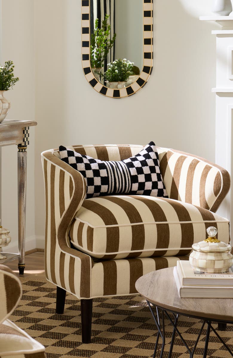 MACKENZIE CHILDS Black Check Bow Throw Pillow, Alternate, color, Black