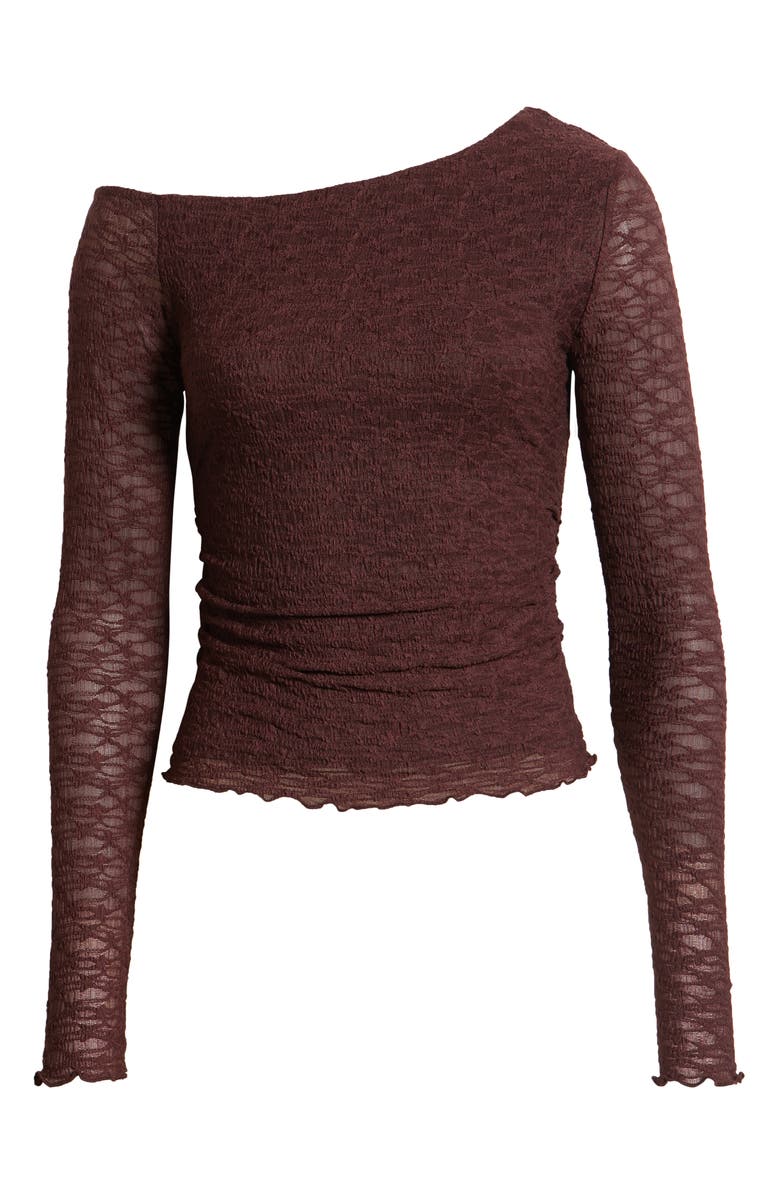 BP. One-Shoulder Lace Top, Alternate, color, Burgundy Fudge