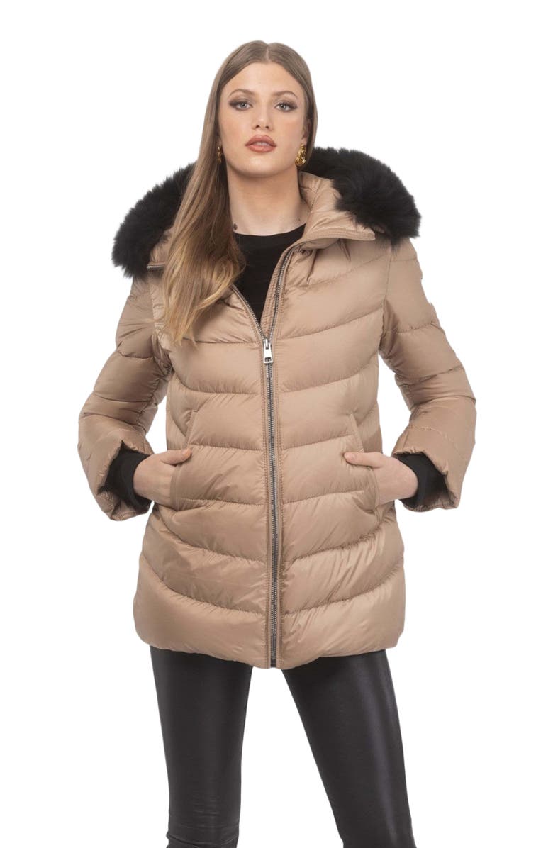 GORSKI Apres-Ski Jacket With Detachable Toscana Hood Trim, Alternate, color, Camel/Black