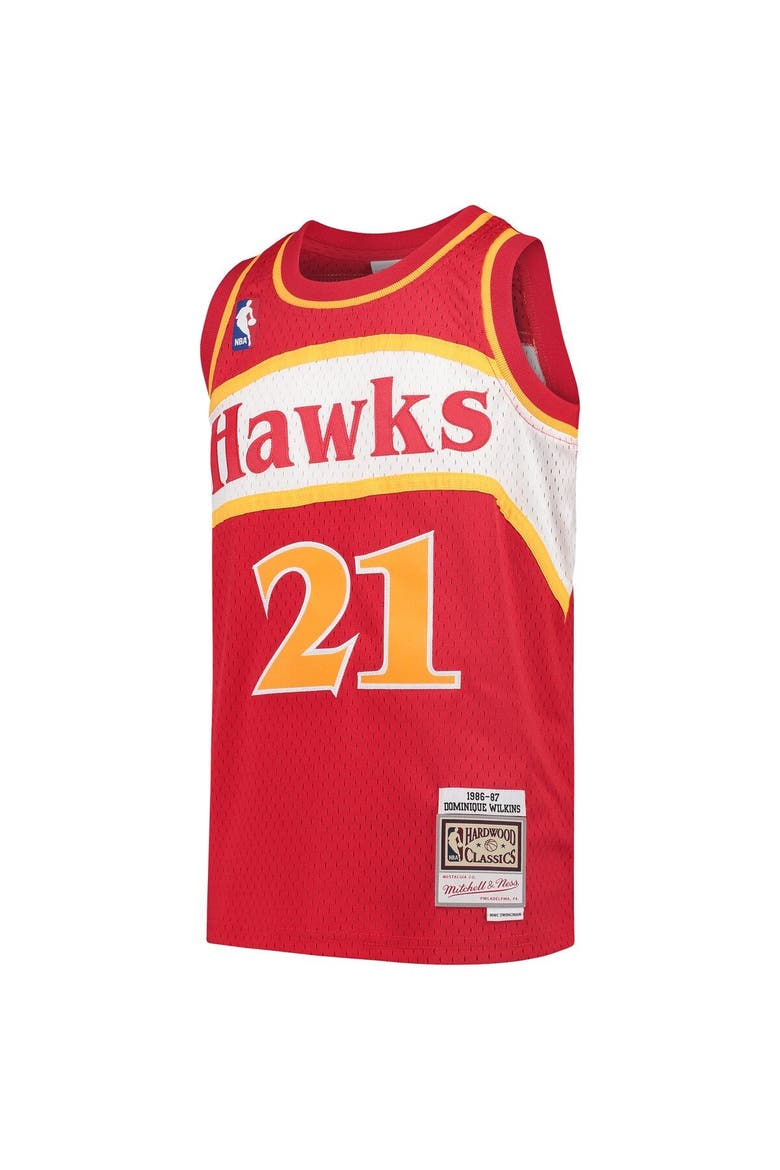 Youth Mitchell & Ness Dominique Wilkins Red Atlanta Hawks 1986/87 Hardwood Classics Swingman Throwback Jersey, Alternate, color, Red