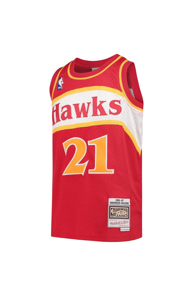 Mitchell & Ness Youth Mitchell & Ness Dominique Wilkins Red Atlanta Hawks 1986/87 Hardwood Classics Swingman Throwback Jersey, Alternate, color, 