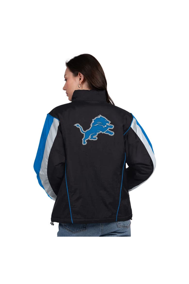 Women's Starter Black/Blue Detroit Lions Thursday Night Gridiron Half-Zip Jacket, Alternate, color, Black