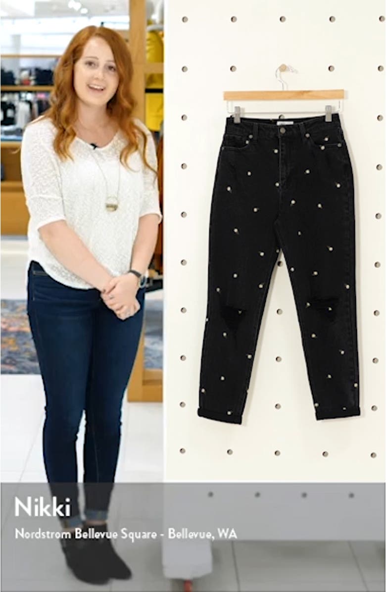 Daisy Embroidered Ripped High Waist Mom Jeans, sales video thumbnail