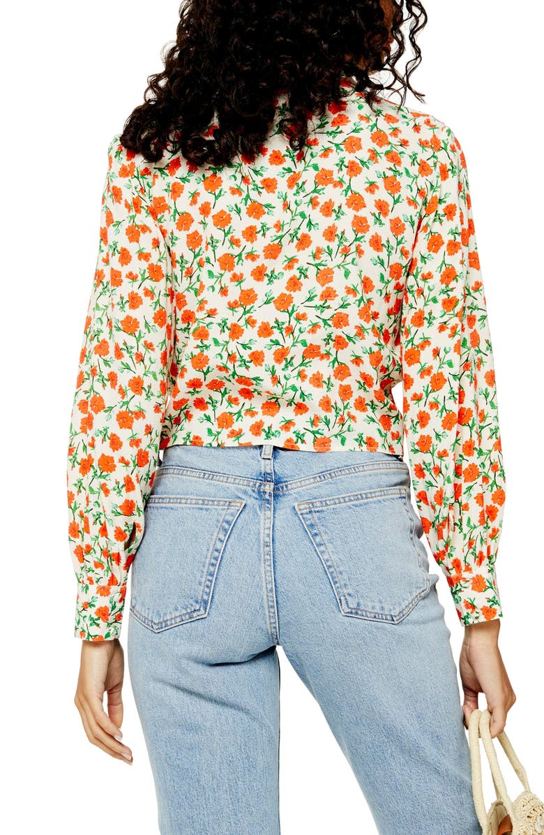 Topshop Floral Knot Front Shirt, Alternate, color,