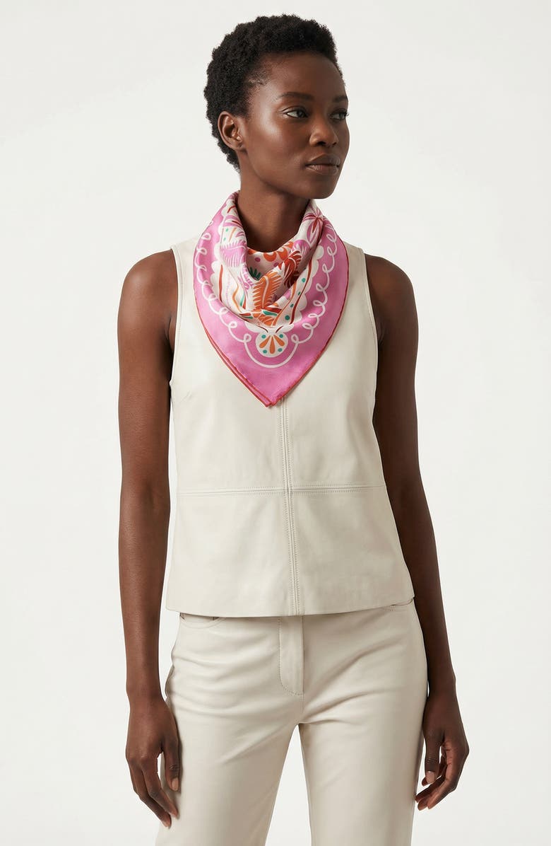 Jessie Zhao New York Dancing Palms Double Sided Silk Scarf, Alternate, color, Pink