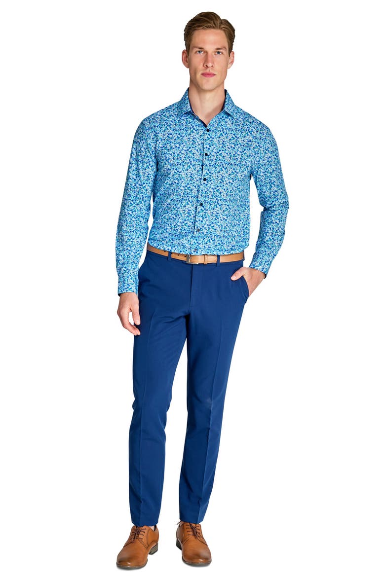 Slim Fit Watercolor Floral Performance Dress Shirt, Alternate, color, BLUE FLORAL COMBO