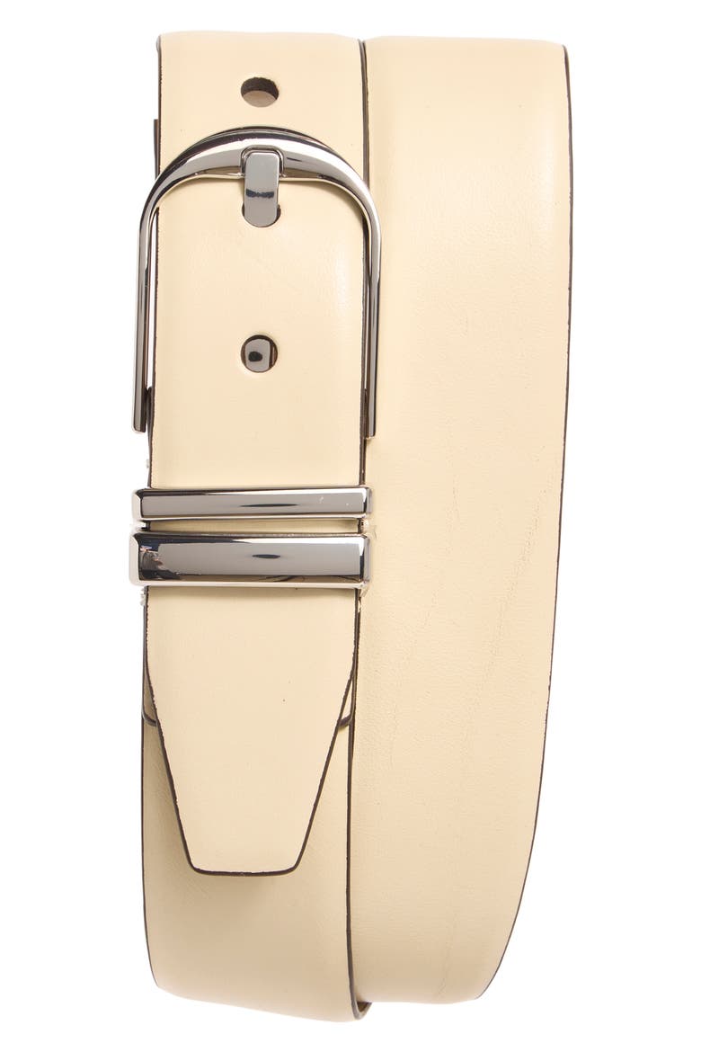 Leather Belt, Main, color, IVORY- SILVER