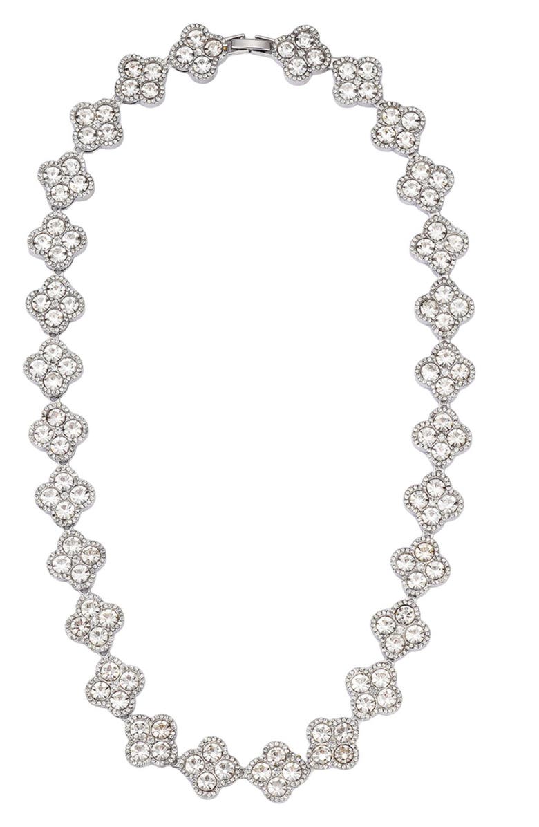 Adornia Crystal Clover Necklace, Main, color, Silver
