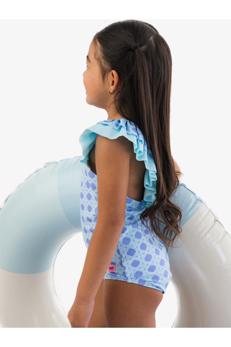 Girls V-Back UPF50+ One Piece, Alternate, color, Periwinkle Blue Coastal Cane