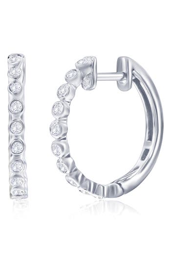 Simona Lab Created Diamond Hoop Earrings In Silver