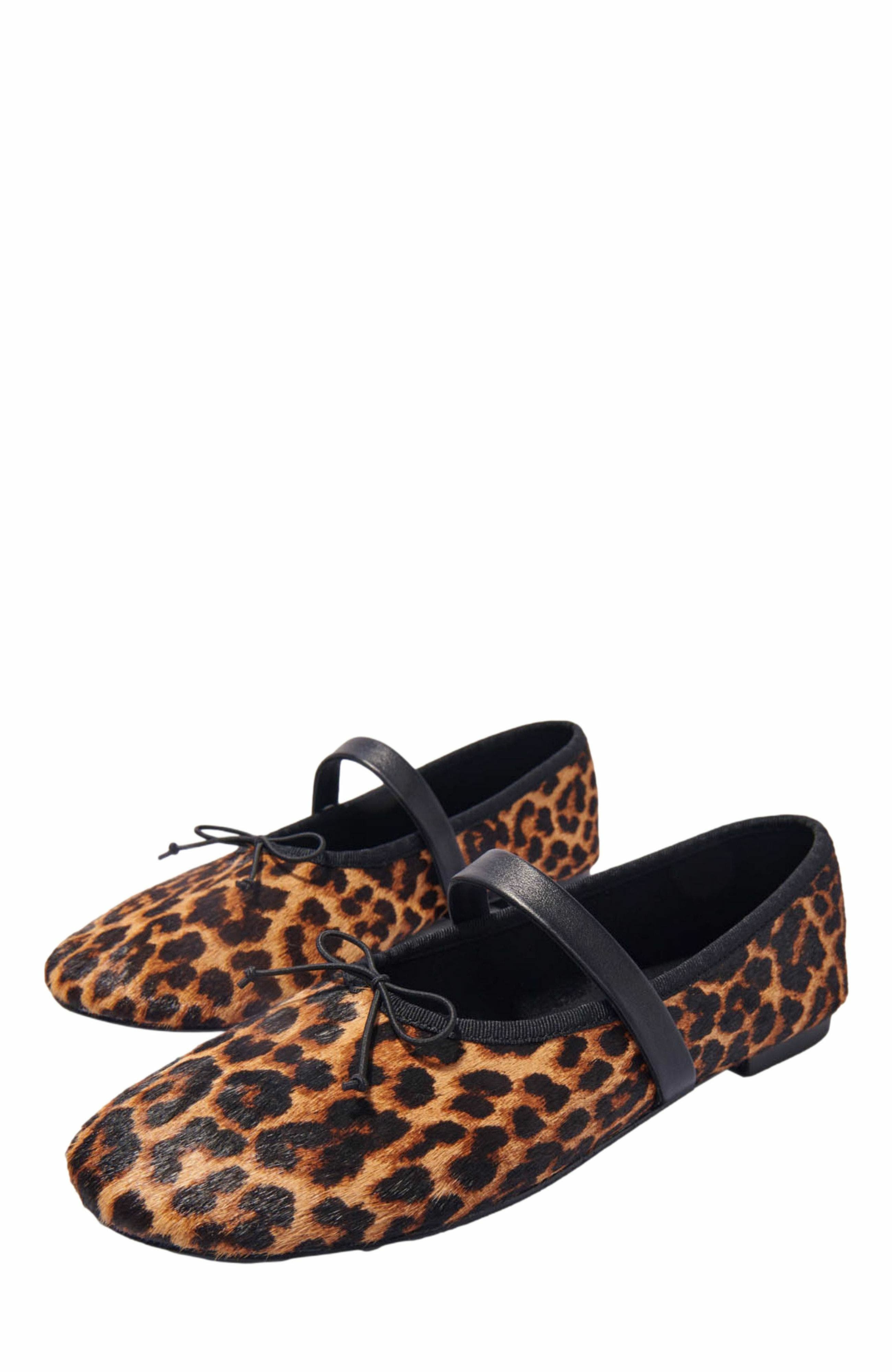 maje Leopard-effect leather ballet flats, Alternate, color, 