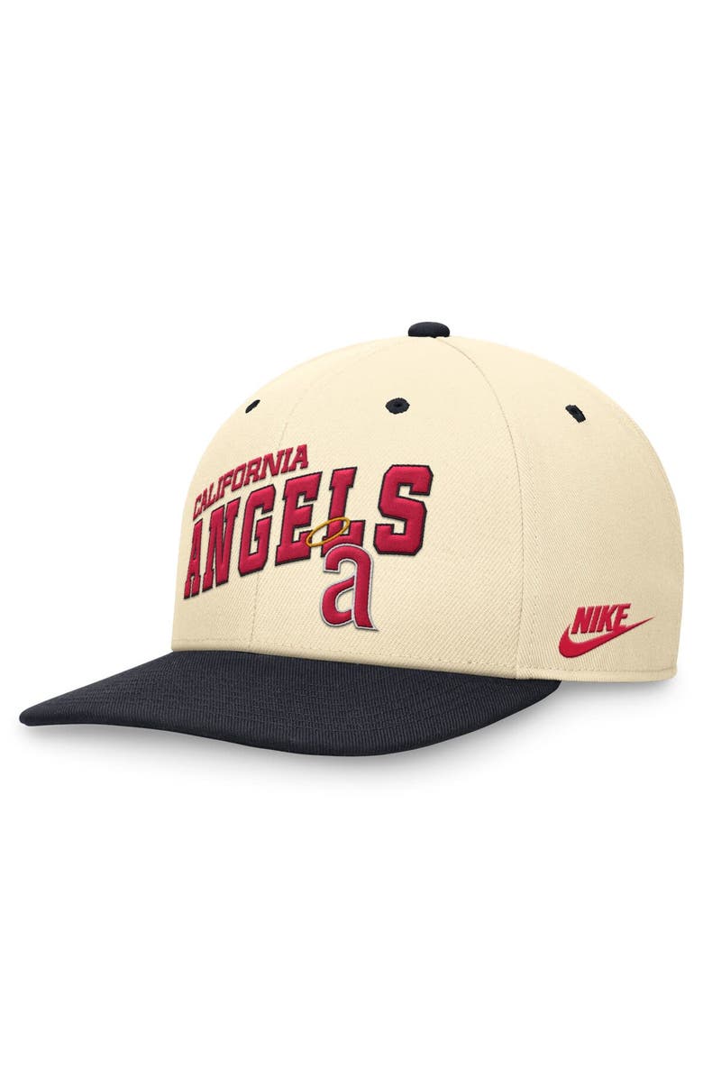 Nike Men's Nike Cream/Navy California Angels Rewind Cooperstown Collection Performance Snapback Hat, Main, color, 