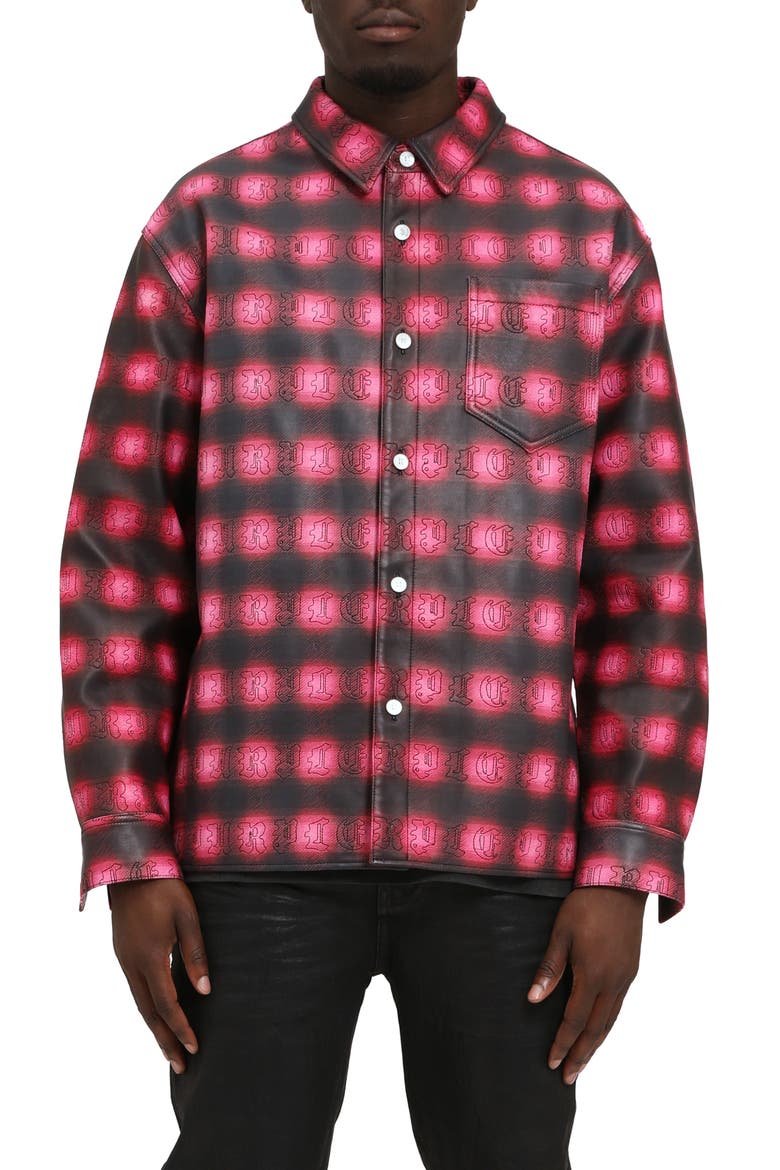 Shadow Plaid Leather Shacket, Main, color, PINK MULTI