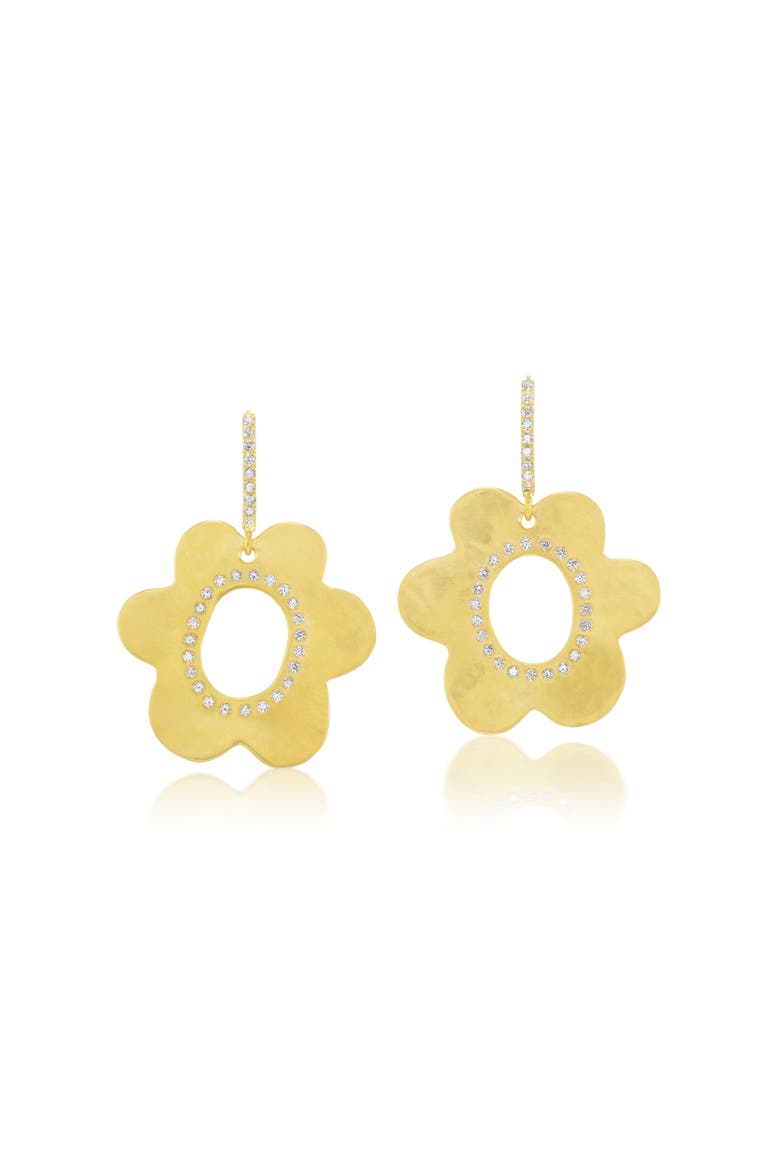 Large Daisy Huggie Earrings, Main, color, Yellow Gold