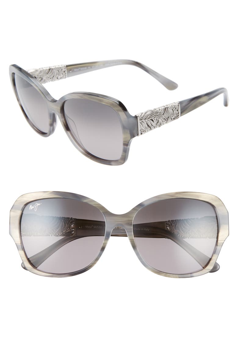 Swaying Palms 57mm PolarizedPlus2® Butterfly Sunglasses, Main, color, BLUE GREY PEARL/ WHITE GOLD