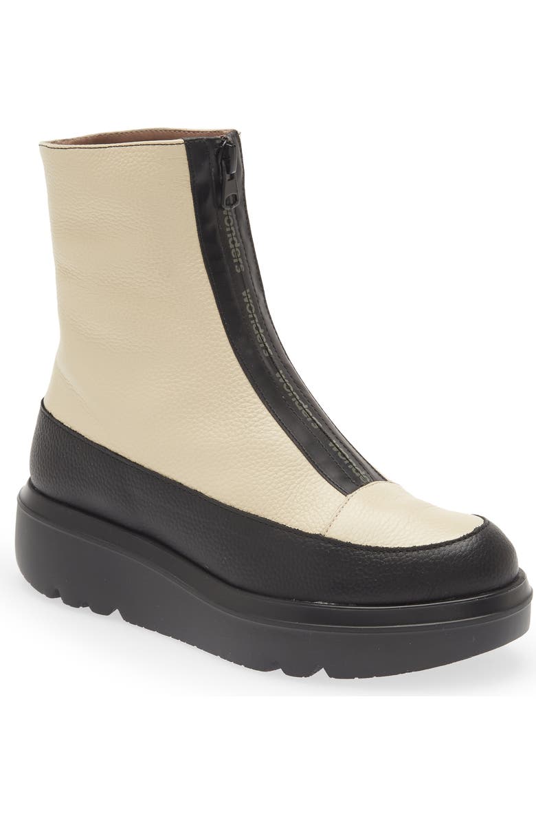 Wonders Front Zip Bootie, Main, color, Black Cream
