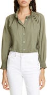 Veronica Beard Calisto Ruffle Collar Cotton Button-Up Shirt