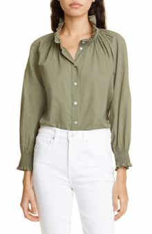 Veronica Beard Calisto Ruffle Collar Cotton Button-Up Shirt