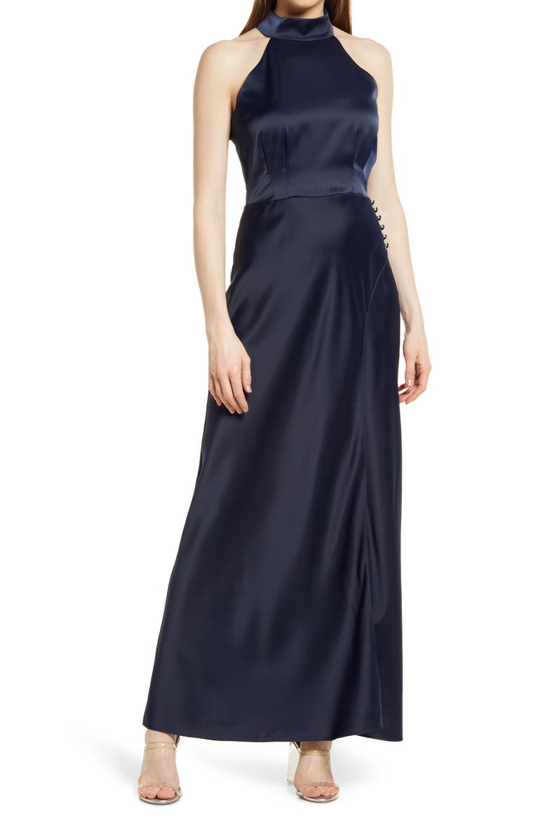 Cora Mock Neck Slit Front Maxi Dress, Main, color, INK