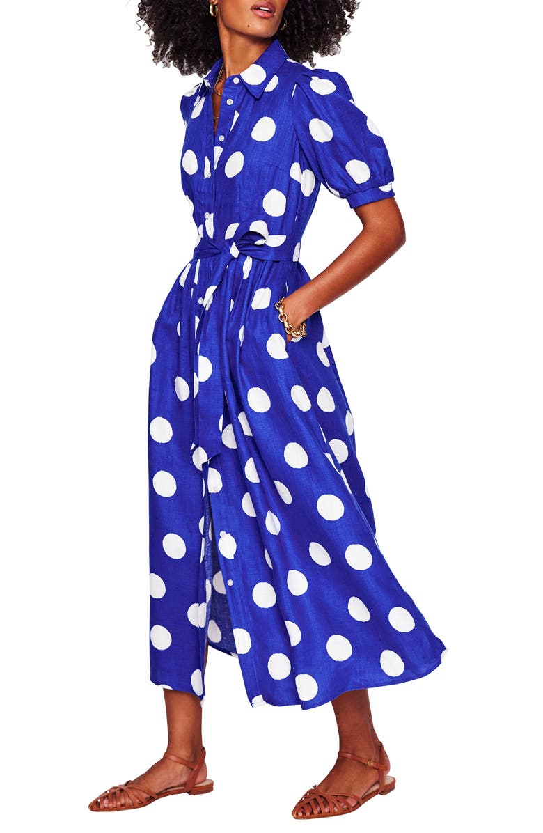 Boden Alexa Polka Dot Linen Shirtdress, Alternate, color, 