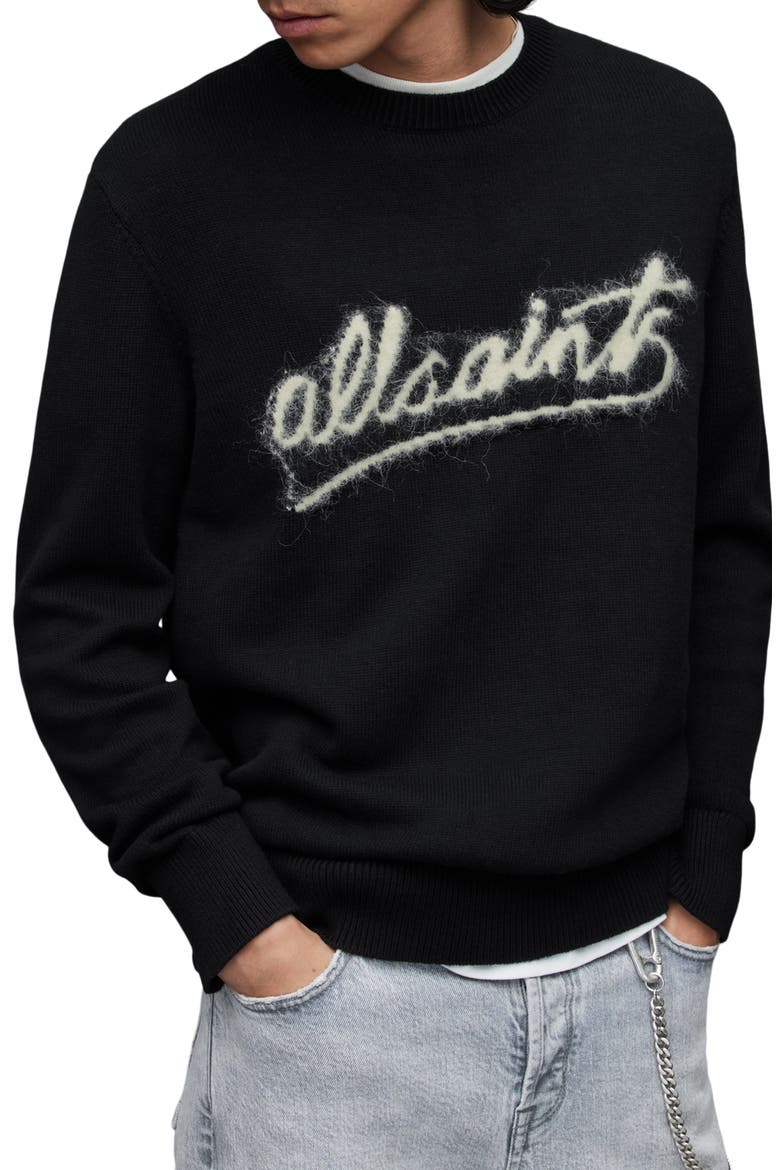 Signature Hairy Logo Cotton Crewneck Sweater, Main, color, BLACK