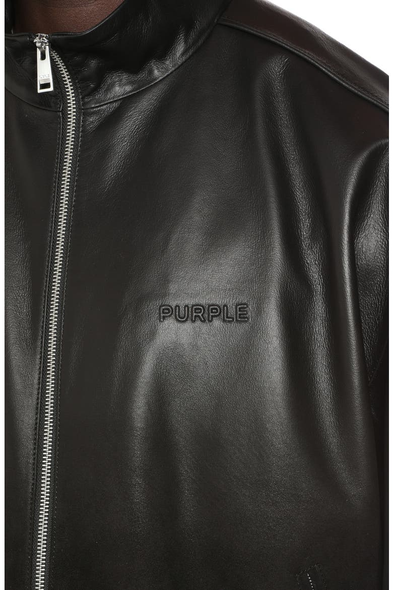 Leather Track Jacket, Alternate, color, BLACK