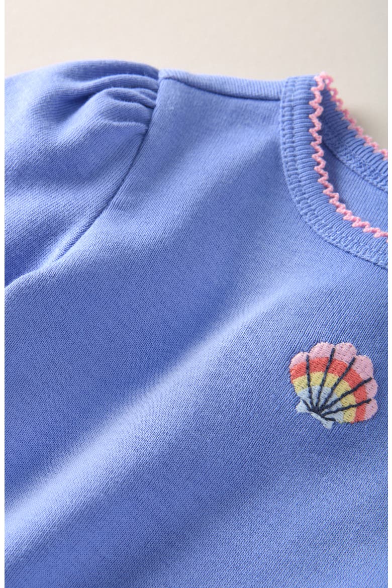 Puff Sleeve Cotton T-Shirt & Ruffle Shorts Set, Alternate, color, BLUE SHELL- BLUE SEASHELLS