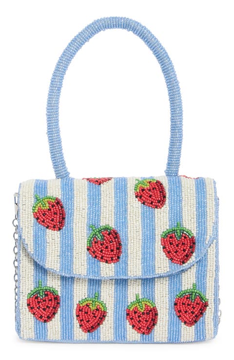 Beaded Striped Strawberry Top Handle Bag