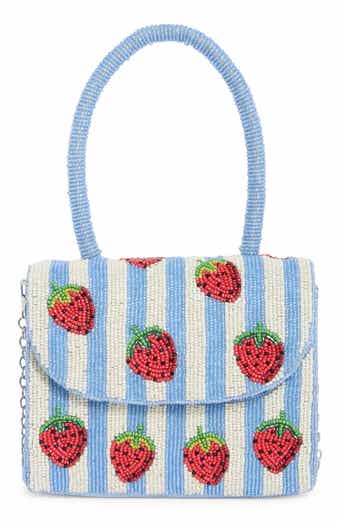 Beaded Striped Strawberry Top Handle Bag