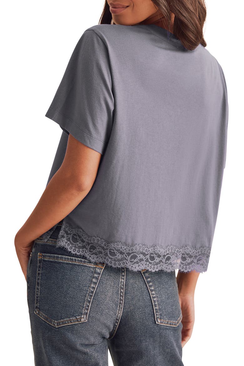Lainey Lace Trim Jersey Tee, Alternate, color, ASH NAVY BLUE