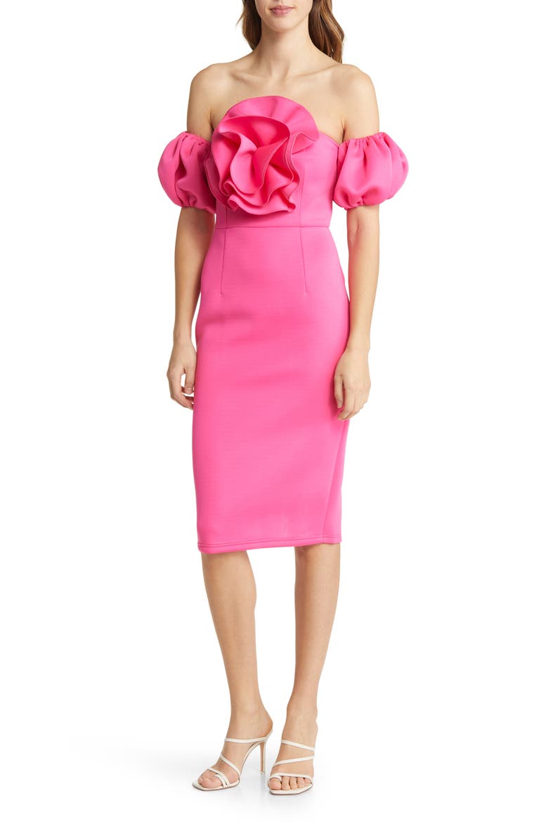 Norma Rosette Off the Shoulder Dress, Main, color, PINK