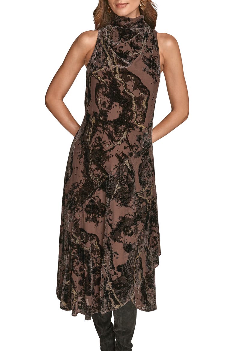 Sleeveless Metallic Burnout Midi Dress, Alternate, color, CHOCOLATE PLUM