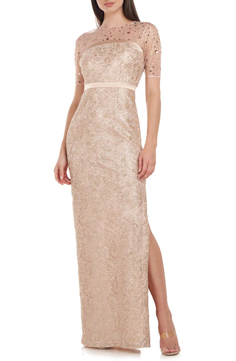 JS Collections Maisie Illusion Column Gown, Main, color,