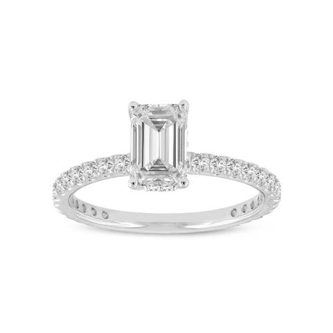 Fiora 14K White Gold Emerald Cut Lab Grown Diamond Hidden Halo Engagement Ring - 1.70 ctw