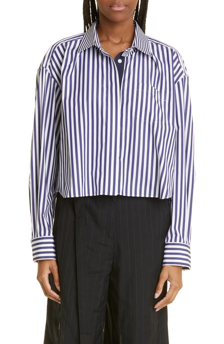 Sacai Thomas Mason Cotton Poplin Button-Up Shirt, Main, color, 