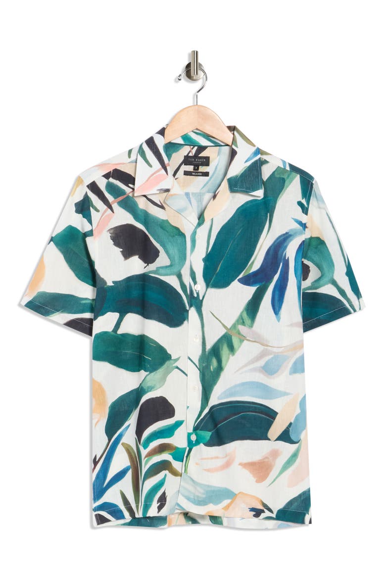Rognski Tropical Floral Short Sleeve Camp Shirt, Alternate, color, WHITE TRADITIONAL