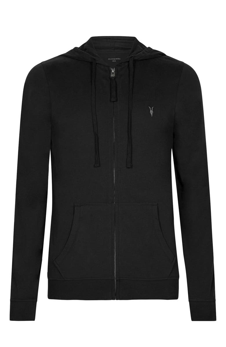 AllSaints Brace Cotton Zip-Up Hoodie, Alternate, color, Jet Black