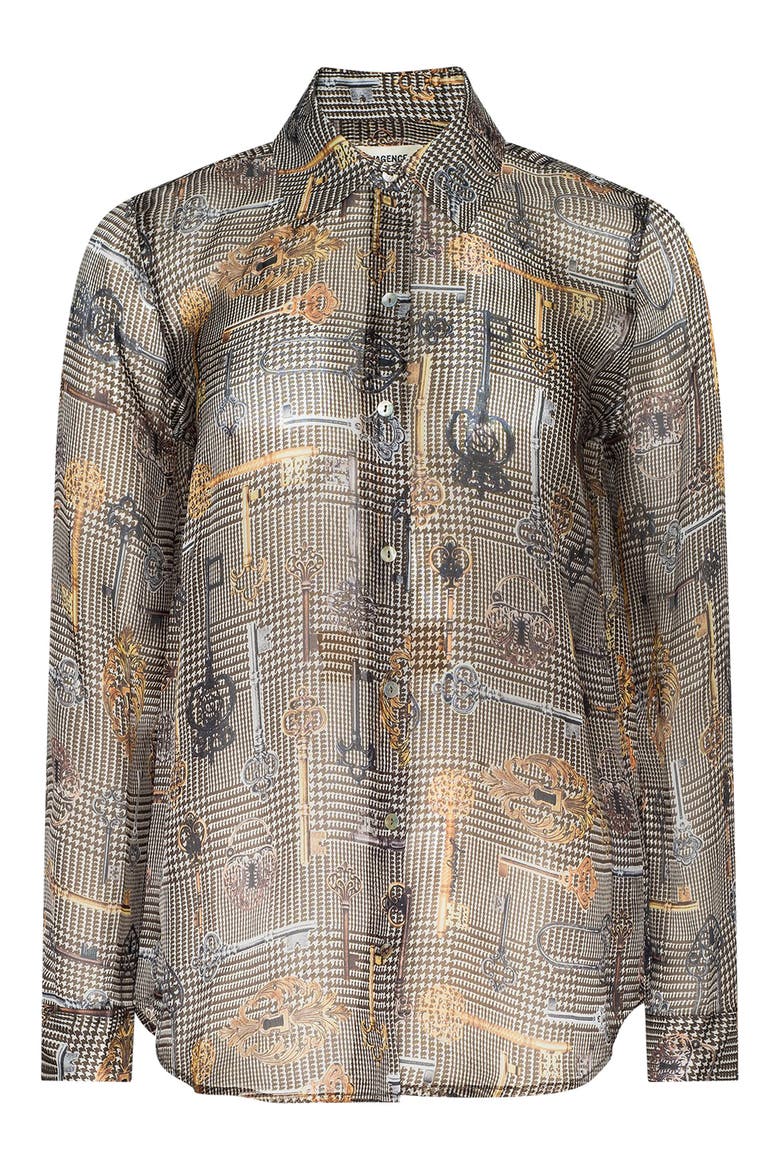Nina Silk Shirt, Alternate, color, BROWN MT HOUNDSTOOTH KEY