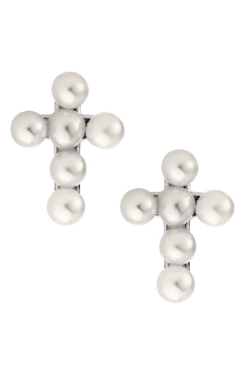 Cultured Pearl Cross Earrings (Girls)