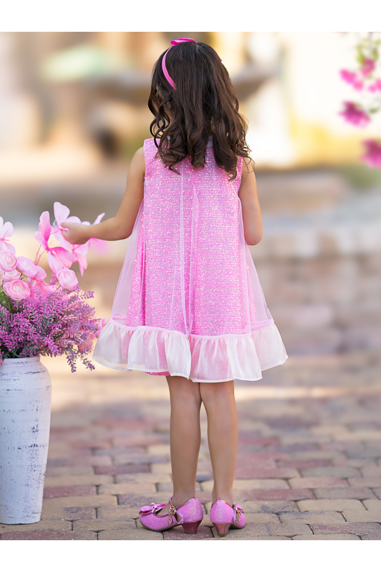 Girls Glittery  Bow Sequin Ruffle Dress, Alternate, color, Pink