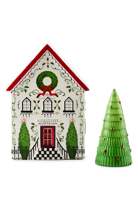 Holly Village Illuminated Cermaic Gingerbread House & Tree