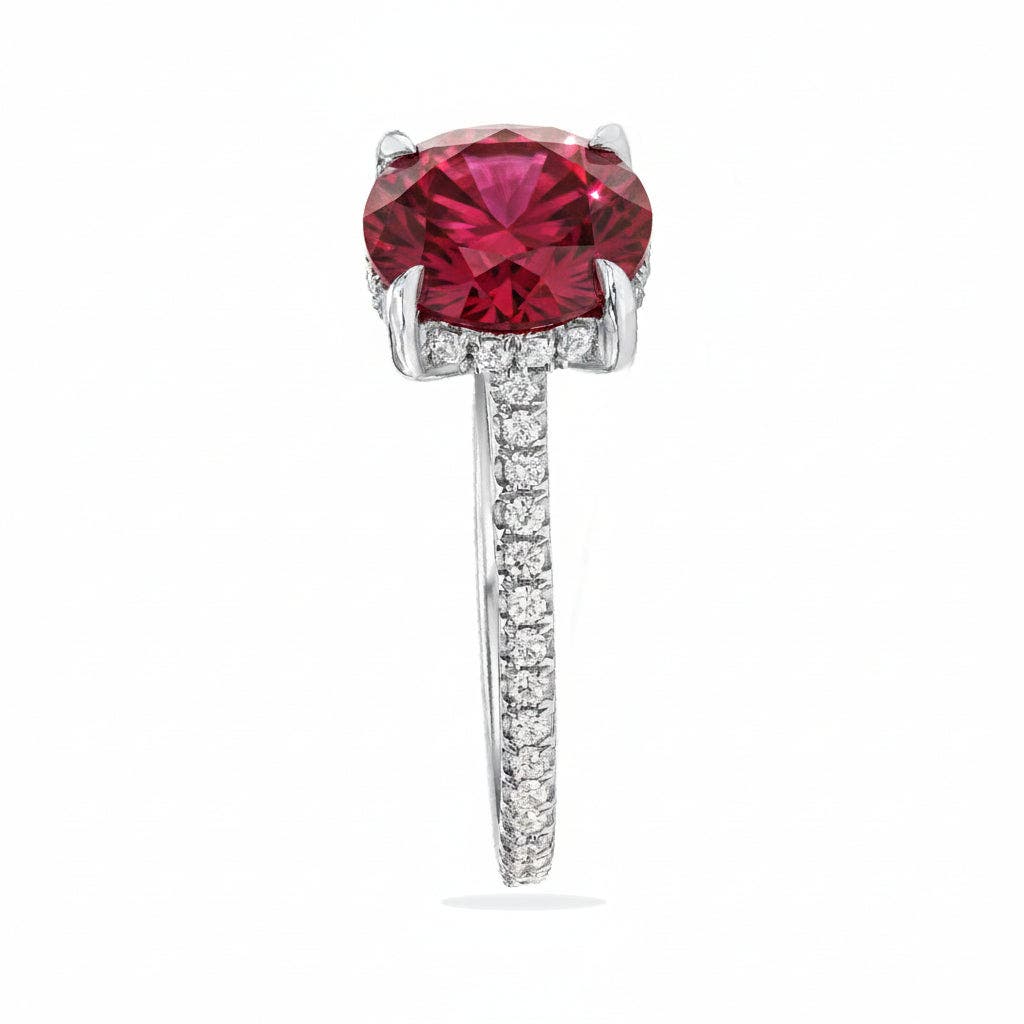 ALLUREZ Round Lab Ruby & Diamond Solitaire Engagement Ring 14K (Women ...