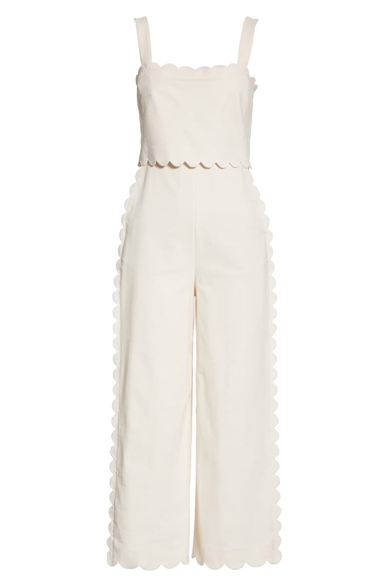 Sleeveless Scalloped Jumpsuit, Alternate, color, VANILLA
