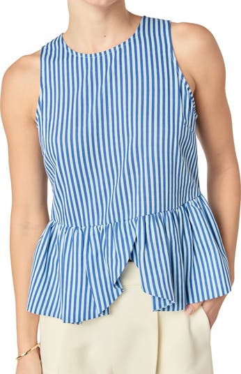 English Factory Stripe Sleeveless Peplum Top | Nordstrom